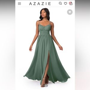 Azazie Yanelie Eucalyptus Size 6 Bridesmaid Dress